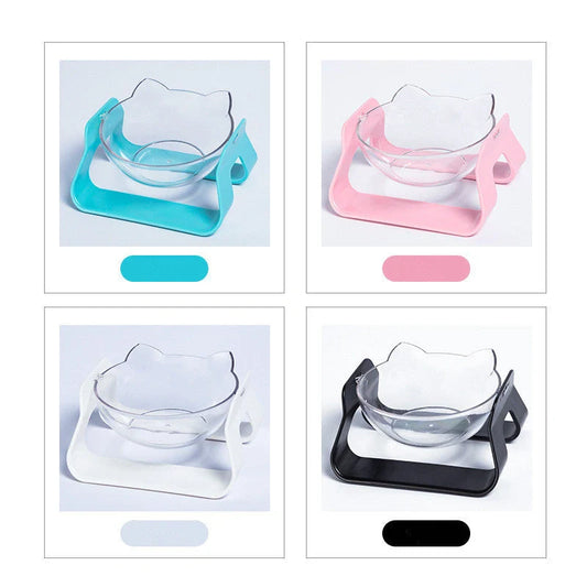 Adjustable Oblique Mouth Cat Bowl in Pearl White, Cherry Pink, Ocean Blue, and Bamboo Charcoal Black