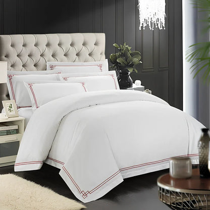 Four-piece 100% cotton bedding set in plain pattern, twill weave, 200x230cm fitted sheet for double bed