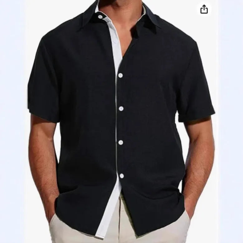 Men's floral print short-sleeved polyester shirt with cardigan collar in various colours