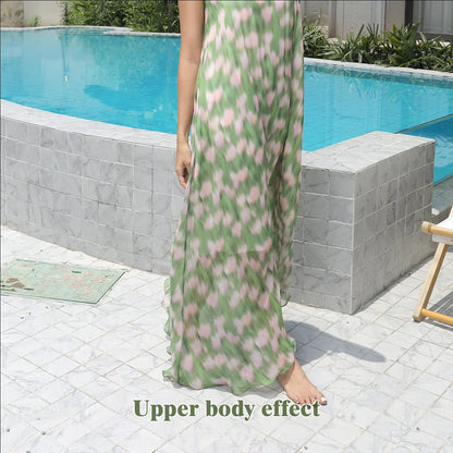 Stylish women's printed polyester dress in green, perfect for casual and formal occasions