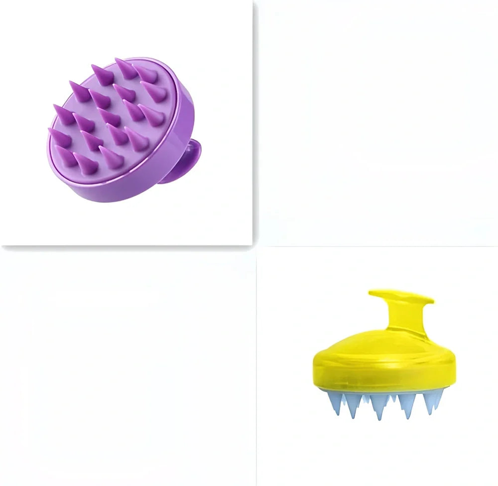 Black silicone shampoo brush with hook design measuring 8x8x7cm for scalp massage during hair washing