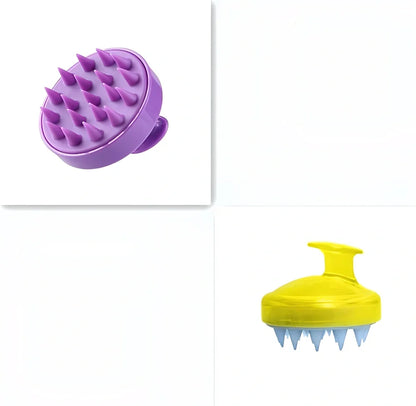 Black silicone shampoo brush with hook design measuring 8x8x7cm for scalp massage during hair washing