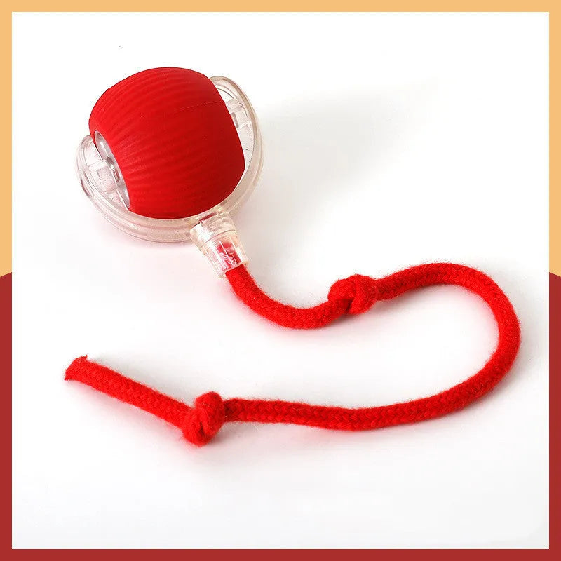 Plush silicone rolling ball cat toy in red, green, and grey colour options for feline self-play entertainment