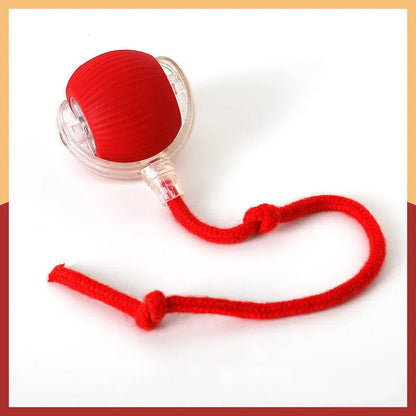 Plush silicone rolling ball cat toy in red, green, and grey colour options for feline self-play entertainment