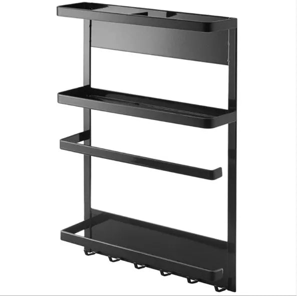 Magnetic refrigerator side shelf for kitchen storage, black and white