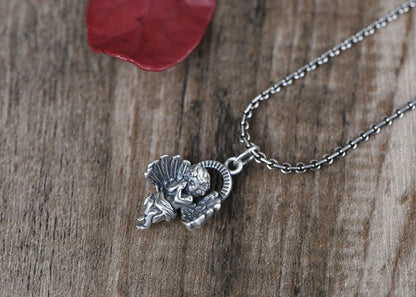 925 sterling silver angel necklace with retro chain, featuring a cupid angel pendant