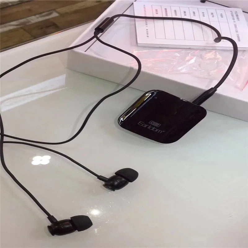 Bluetooth audio receiver with lavalier clip for running headphones in black, grey, or red