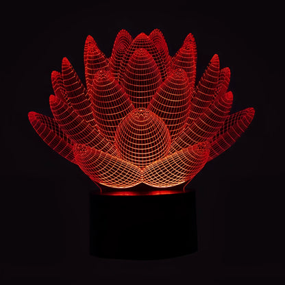 Modern white lotus-shaped LED night light with touch control on a wooden surface.