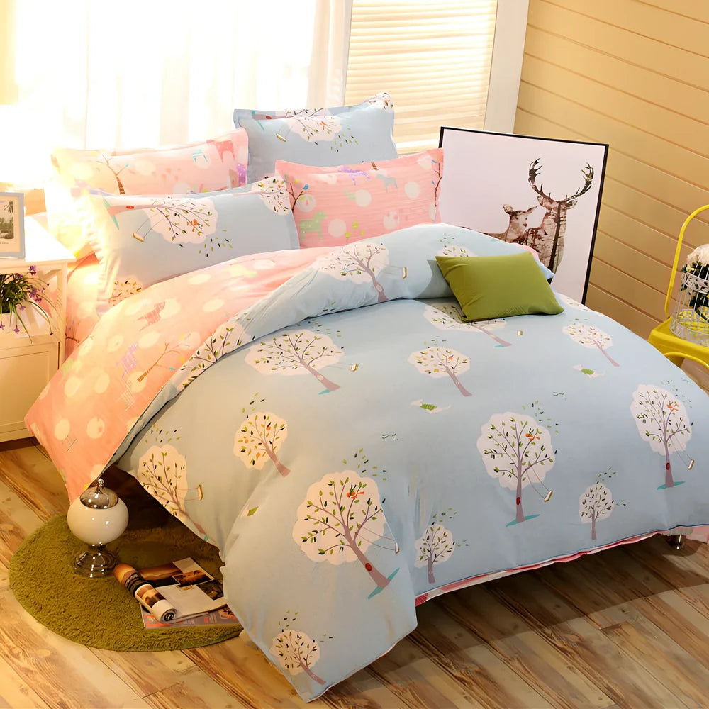 Cashmere cotton bedding set with reactive printed floral pattern in twill weave construction