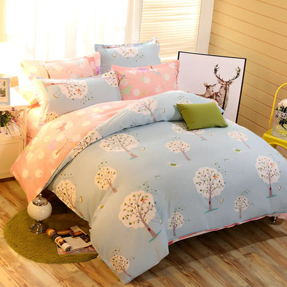 Cashmere cotton bedding set with reactive printed floral pattern in twill weave construction