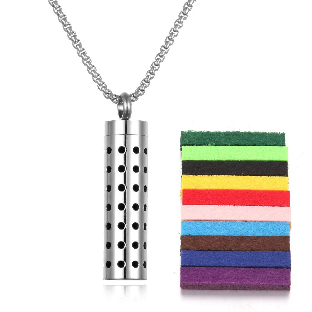 Titanium steel aromatherapy pendant with essential oil diffuser in various color options