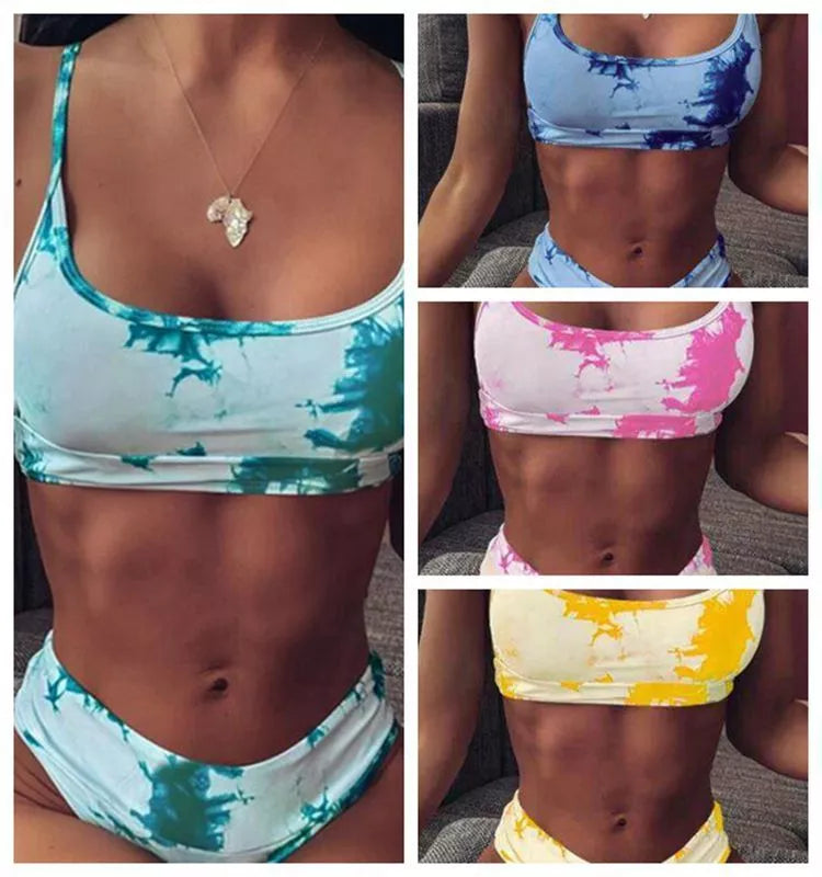 High waist split ladies bikini swimsuit in gradient color with quick-dry fabric