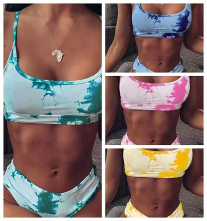 High waist split ladies bikini swimsuit in gradient color with quick-dry fabric