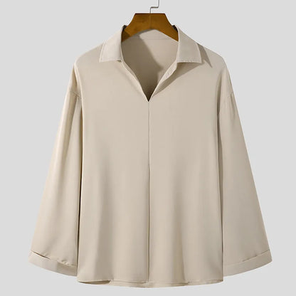 Men's loose lapel casual shirt in slim business style, available in multiple colours and sizes.