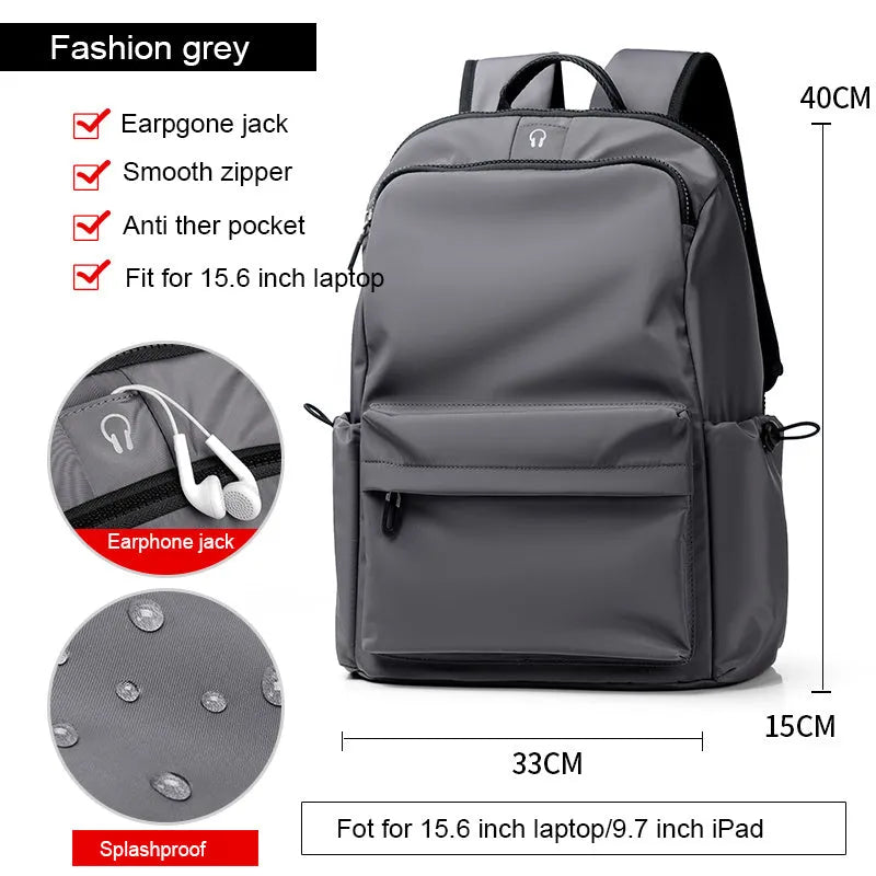 Oxford spinning travel backpack, medium vertical square school bag with zipper and double shoulder straps, black or grey.