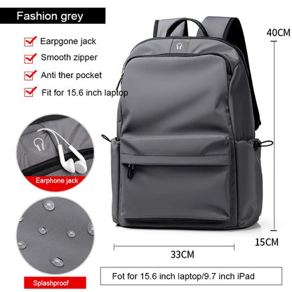 Oxford spinning travel backpack, medium vertical square school bag with zipper and double shoulder straps, black or grey.