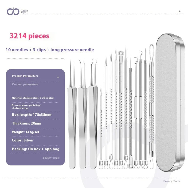 4-piece silver metal acne needle set for blackhead extraction with ultra fine pointed tips