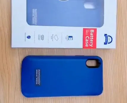 Shockproof silicone iPhone battery charger case in black, blue, pink, or white with high-capacity battery