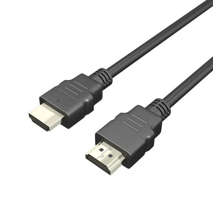Black HDMI cable with nickel-plated Type A connectors on a white background.