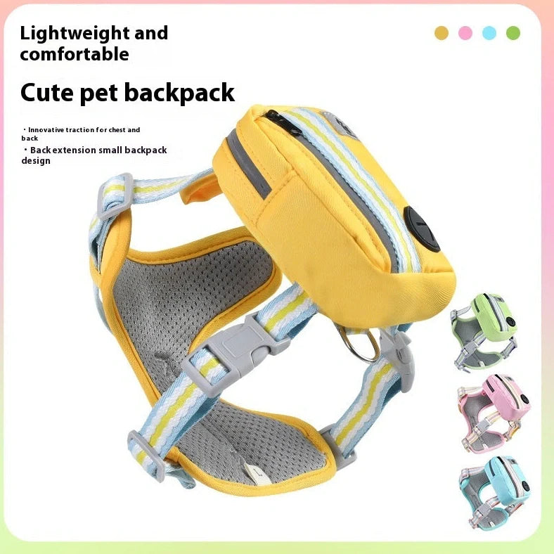 Explosion-proof anti-strangulation pet harness in pink with 1.5m holding rope attached to chest strap