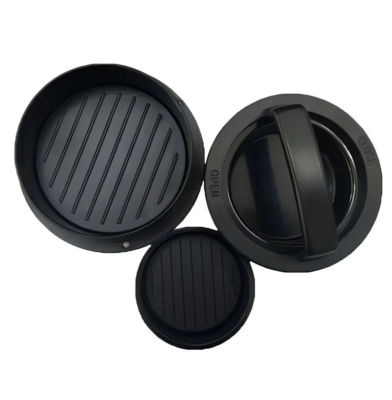 Square burger press with non-stick coating creating uniform 12.5cm patties