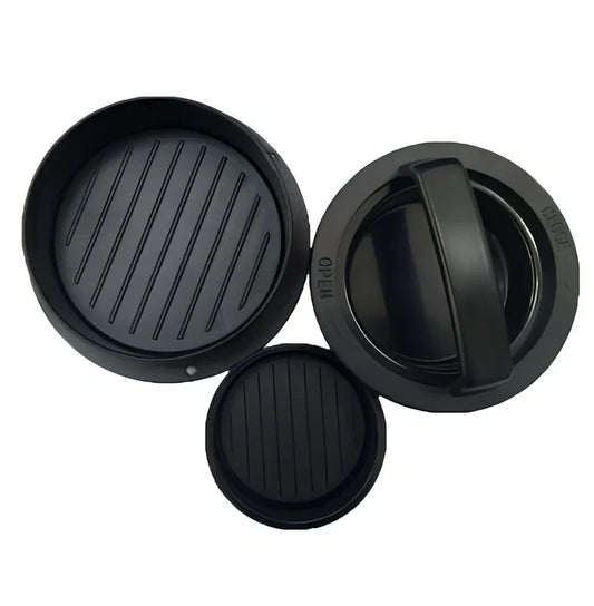 Square burger press with non-stick coating creating uniform 12.5cm patties