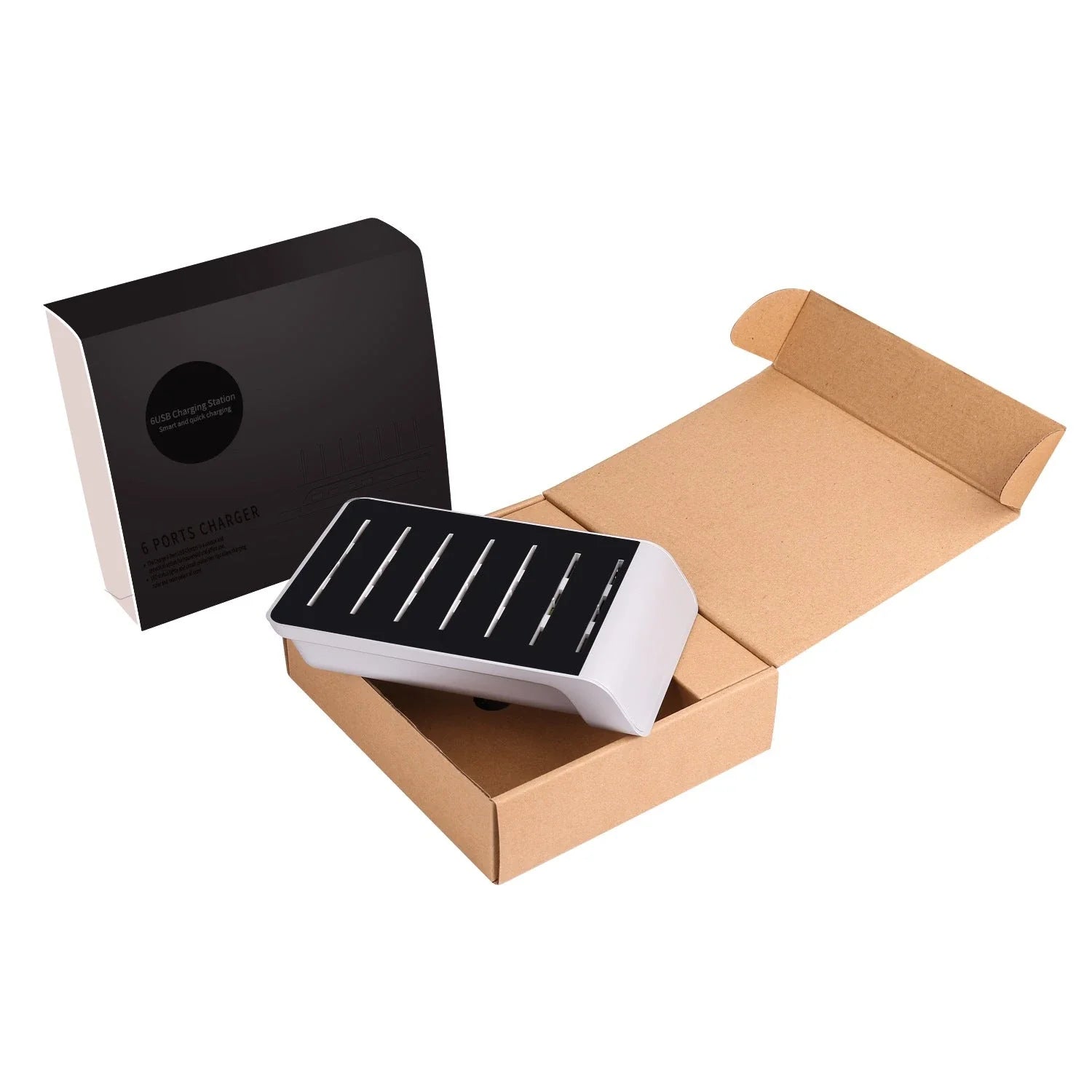 6-port USB charging hub with sleek, space-saving design and intelligent fast charging technology