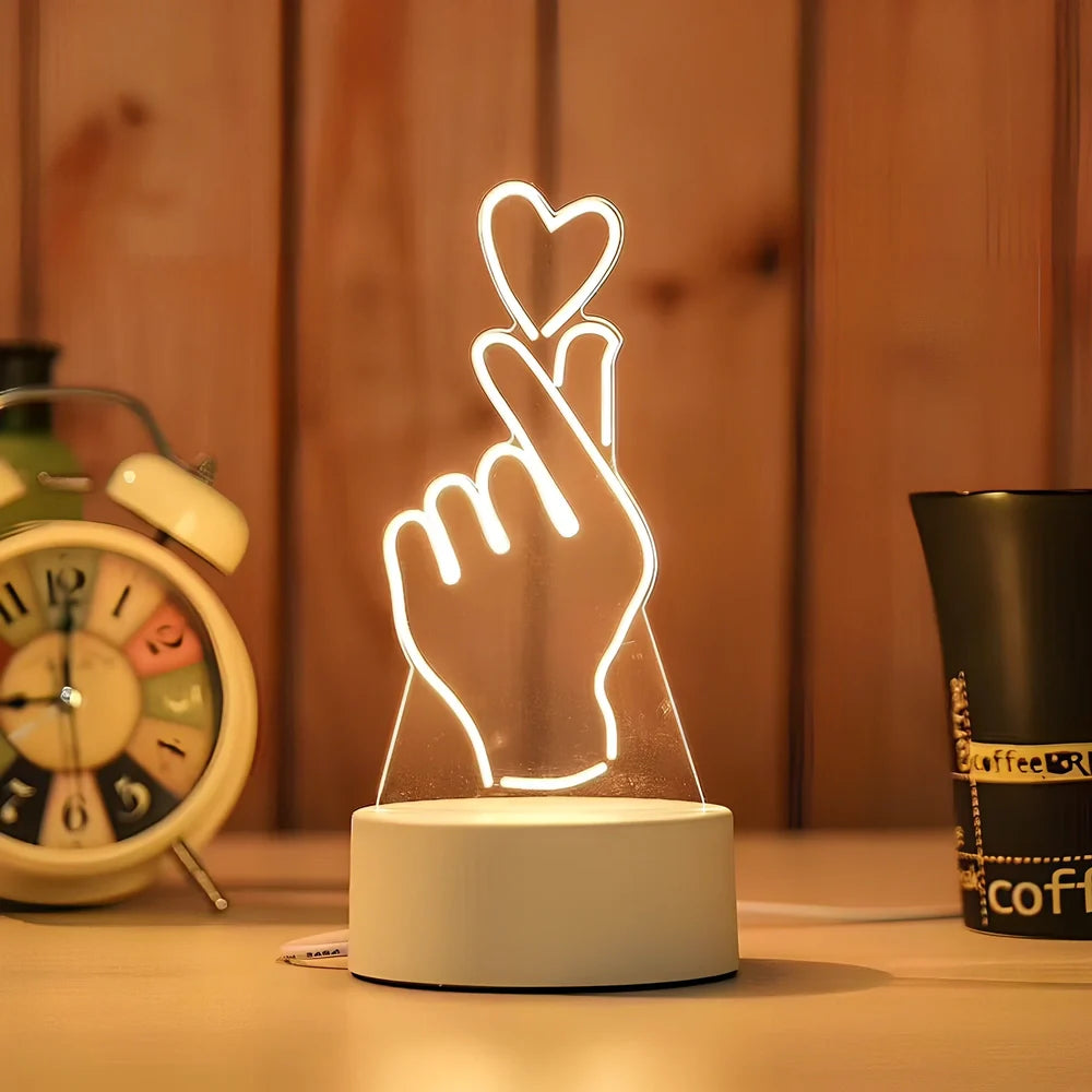 Creative USB bedside night light with acrylic castle scene, 20x17.5cm size, touch control for three light modes