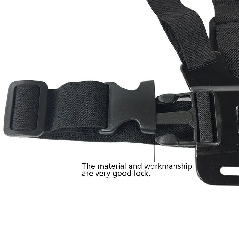 Black mobile phone chest mount harness with adjustable nylon straps and ABS phone clip for 4-5.5 inch smartphones