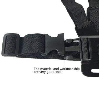 Black mobile phone chest mount harness with adjustable nylon straps and ABS phone clip for 4-5.5 inch smartphones