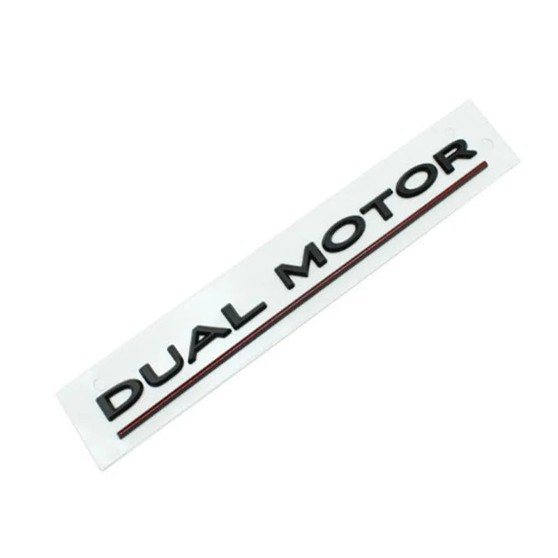 Model 3 car bumper sticker measuring 19cm by 3cm in ABS plastic with matte black and red stripe design