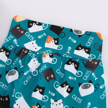 Cotton cat print pants suit for children aged 1-3 years in four height sizes