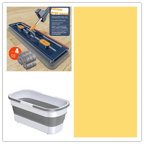 360° Rotating Flat Mop with Stainless Steel Handle and Self-Contained Dewatering Scraper for Effortless Floor Cleaning