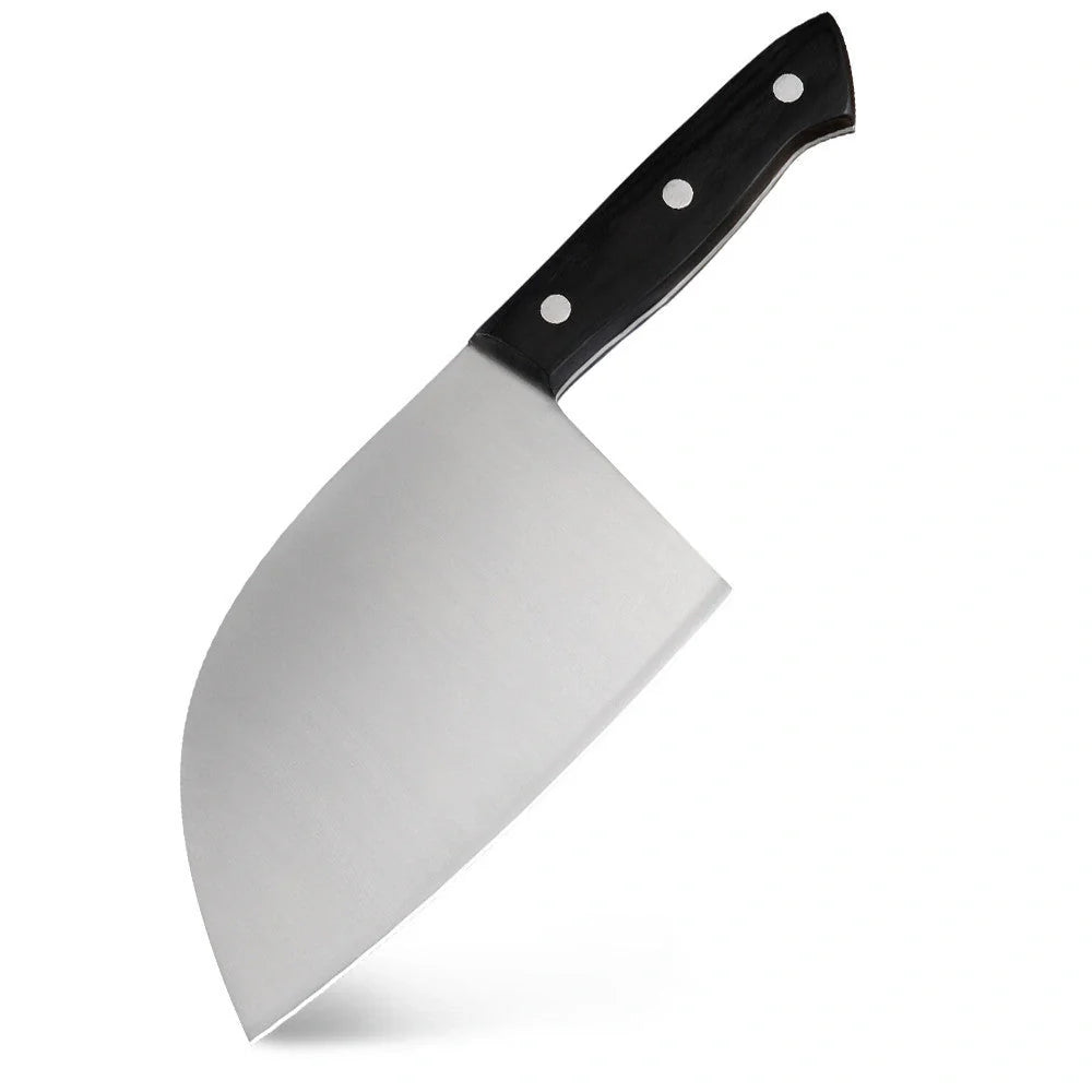 Premium stainless steel butcher knife with a wooden handle, perfect for home chefs who want to elevate their cooking experience.