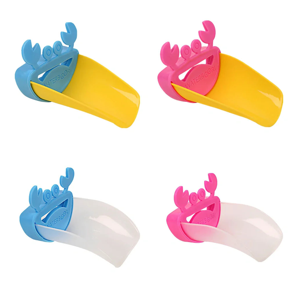 Multicolor crab-shaped polyethylene faucet extender, 8x11x6cm, for kids' bathroom hand washing on UK taps
