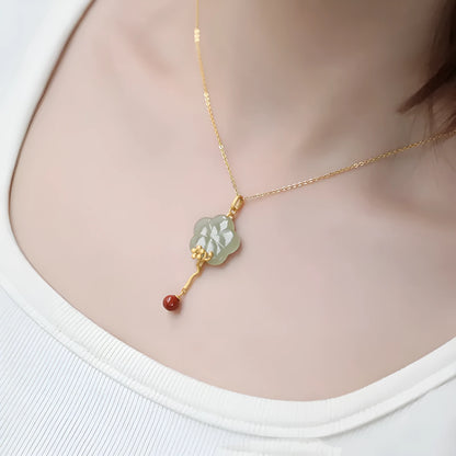 Flower inlaid pendant necklace on cross chain, retro geometric clavicle chain with electroplated finish.