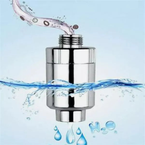 Multi-function shower water purifier with stainless steel finish and 4-layer filtration