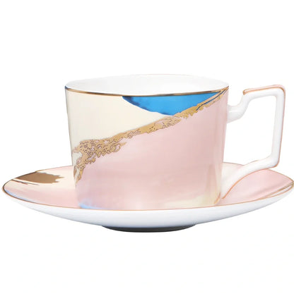 Watercolor dessert plates set in pink with 26.5 cm diameter, 45% bone china, real gold edges on handmade porcelain