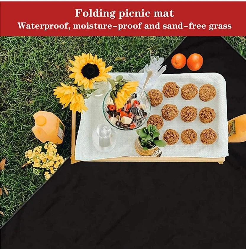 Mini outdoor portable nylon picnic mat with waterproof base in red and blue