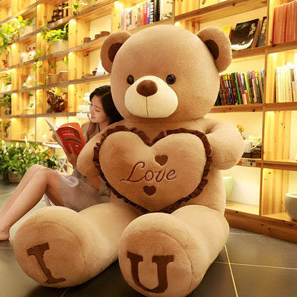 100cm Hug Bear Plush Toy in light brown, pink, white purple, or white red with IU hugging style