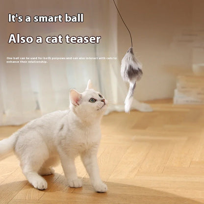 Automatic intelligent rolling ball pet toy with plush mouse attachment for cats and dogs