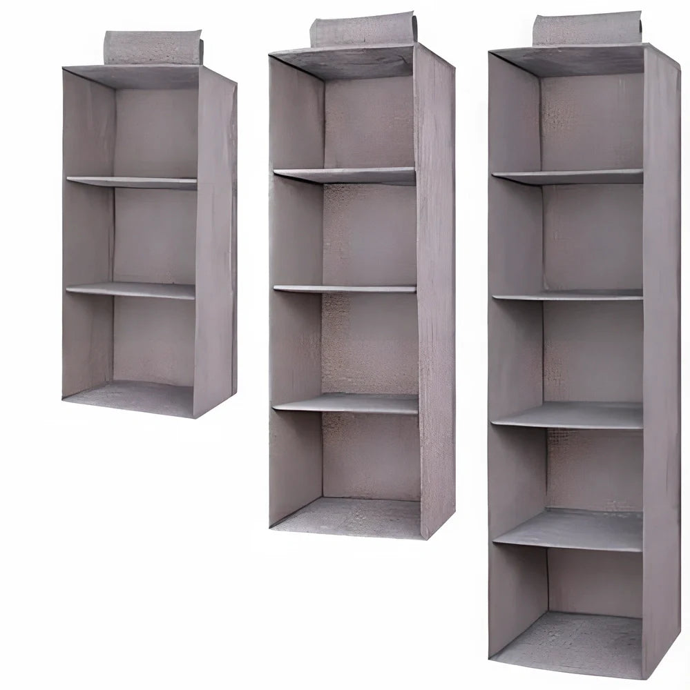 Cotton hanging storage bag with multiple drawers measuring 24.6cm each