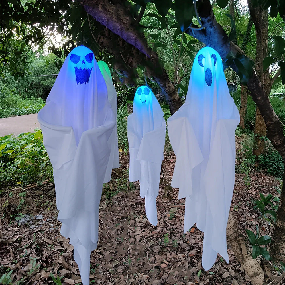 Halloween white ghost pendant with three-colour fade effect, 25x25x8cm dimensions