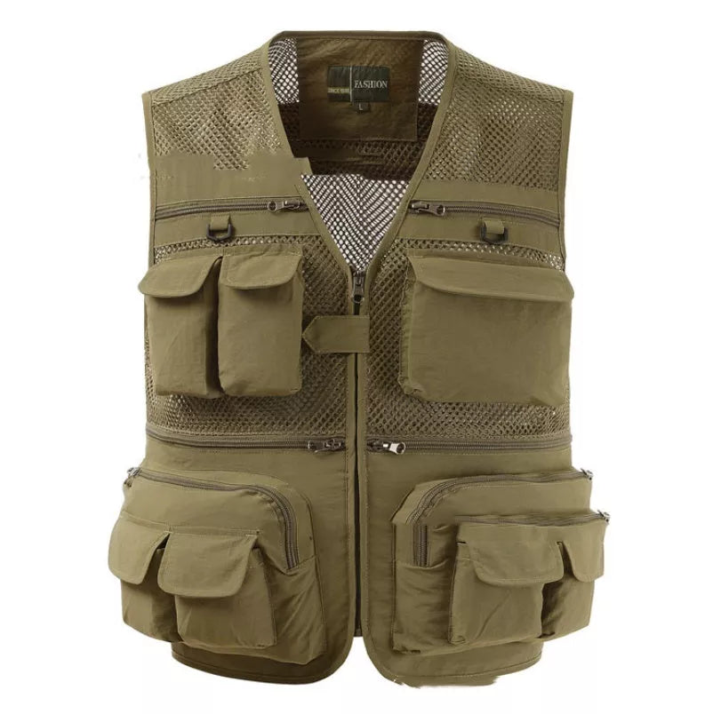 Men's professional photography vest with multiple pockets in various colors