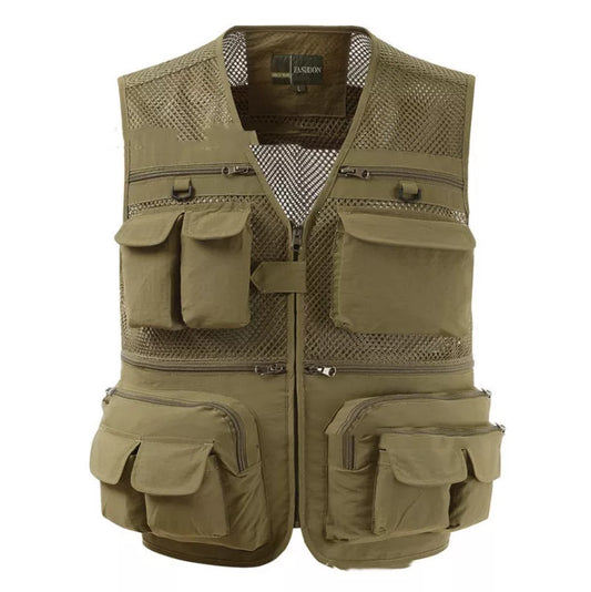 Men's professional photography vest with multiple pockets in various colors