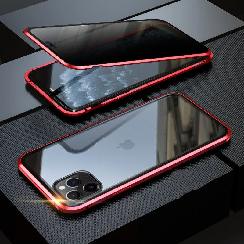 Clamshell anti-spy phone case in solid colours for iPhone models with machined glass geometry style