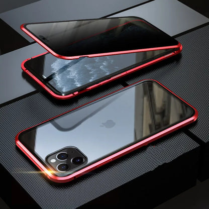 Clamshell anti-spy phone case in solid colours for iPhone models with machined glass geometry style
