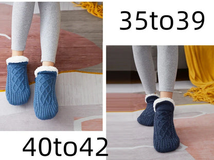 Winter woolen socks with V-opening design and anti-slip dots on soles in navy blue colour