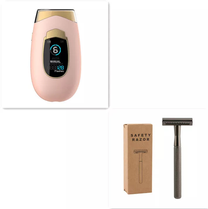 Laser hair removal device for home use in various colors with goggles and power adapter
