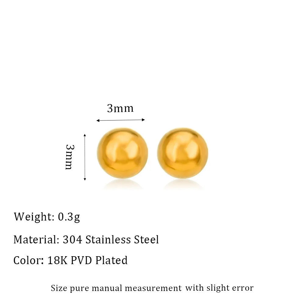 Stainless steel ball stud earrings with round geometric design in gold or silver finish